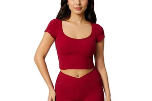 Women's Breathable Short-Sleeve Yoga Top Built-In Padded Bra Spandex/Nylon Material Slimming Regular Fit Solid Pattern Simple