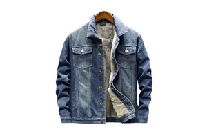 Men's Button Blue Winter Clothing Denim Jacket with Fur Style Coat Custom Denim Jeans and Jackets Sets for Men