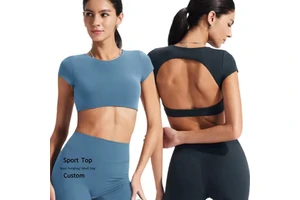 High Elastic Compression Yoga Short-sleeved Sports T-Shirt Backless Training Running Fitness Yoga Tops