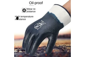 Nitrile Coated Canvas Gloves Oil Gas Blue PPE Mining Protective Safety Heavy-Duty Rubber Anti-Stab Anti-Skid Straight Cuff 26cm