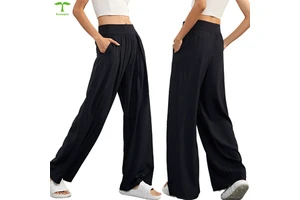 New Arrival Ribbed Pants & Trousers for Women High Waist Yoga Dance Pants Sports Wear Casual Loose Women'S Wide Leg Pants