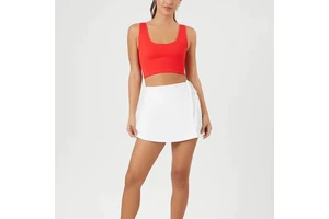 Women's Red Ribbed Scoop Neck Racerback Breathable Lightweight Yoga Top Solid Color Spandex Polyester Sports Bra For Sale