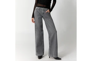Women's Dark Grey Denim Jeans Low Waist Straight Leg High Quality Cotton Denim Full Length Jeans for Women