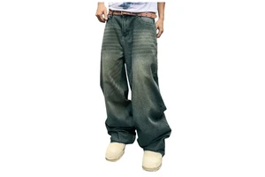 High Quality Baggy Straight Distressed Wash Mid Support Knitted Denim Pant for Men Oversize Jeans Plus Size OEM ODM High Street