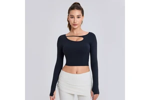 Yoga Clothes Tops Women's Long-sleeved with Chest Pads Hollow and Thin Sports Running Leisure, Training Fitness Clothes