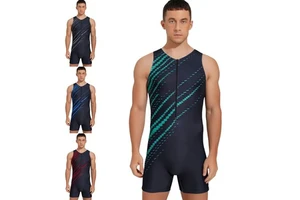 Men Printed Athletic Bodysuit Jumpsuit Wrestling Singlet Sport Wear Supplier for Exercise Workout Cycling Wrestling Jogging