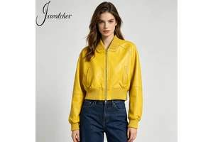 Jxwatcher Warm Soft Custom Logo Women Genuine Sheepskin Baseball Bomber Jacket Short Spring Autumn Fashion Youth Leather Jackets