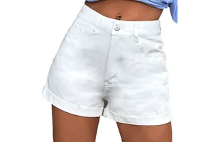 RNSHANGER Summer New High Waist Women Denim Shorts Fashion Solid Straight Leg Thin Jeans Shorts Street Comfortable Ladies Shorts