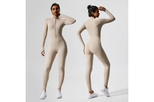 Custom Fitness Bodysuit Activewear Zip Yoga Jumpsuit One Piece Womens Sport Jumpsuit Workout Compression Jumpsuit With Zipper