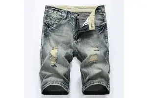 Men's Slim Fit Fashion Short Jeans Casual Jeans With Holes Ripped Men's Denim Shorts Size 28-42