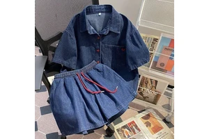 Spring New Style Best-selling Eco-Friendly Quick Dry Casual Daily Trend Regular Button-down Denim Set for Women