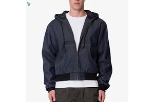 Custom Embroidered Men's Workwear Streetwear Zipper Denim Sun Faded Vintage Denim Jacket