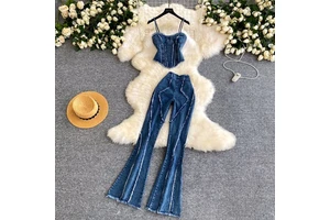 Fashion Women Suits 2 Piece Women's Denim Set Sexy Slim Pants Two-piece Outfit Two Piece Set
