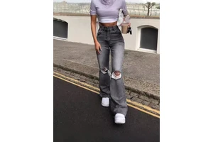 OEM ODM Women's Casual Vintage Jeans Pants High Waist Distressed Ripped Slim Flare Jeans Jeans for Summer
