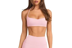Women's U-NECK Sleeveless Cropped Yoga Workout Gym Shirts Spaghetti Strap Medium Support Built-In Sports Bra Breathable