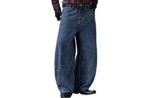 Men's Plus Size Oversized Vintage Textured Denim Jeans Mid Waist Wide Leg Casual Streetwear Medium Fit