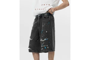 JL American-style Retro Heavyweight Straight Woven Denim Shorts Men's Summer Loose Casual Trendy Mid 100% Cotton Quick Dry