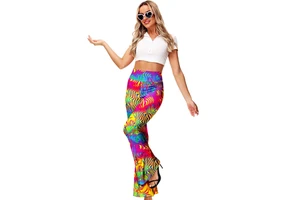 New Women's Casual High Waist Breathable Yoga Pants Loose Gym Full Length Flare Leggings with Feathers