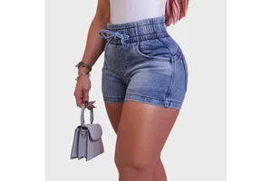 Shorts Para Mujer Jeans Casual Boot Cut Denim Shorts Mid Waist Slim Fit Drawstring Pleated Summer Shorts En Jean Pour Femme