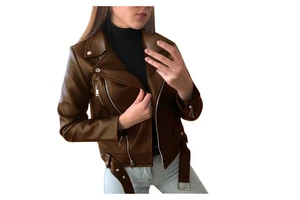 2023 New Arrival S-5XL Short Spring Korean Version PU Motorcycle Suit Slimming Slim Winter Plus Size Leather Jacket Women's Top