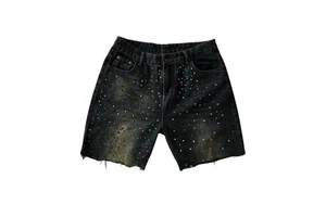 Wholesale Knitted Mid Print Breathable Denim Washed Men's Button Fly Summer Streetwear Oversized Shorts