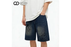 OEM Custom Summer Breathable Denim Shorts Embroidered Men's Shorts Distressed Light/Dark Wash Loose Straight-Leg Streetwear