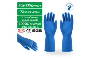 OEM Customized Blue Waterproof Oil Acid Resistant Industrial Anti Chemical Hand Protection Safety Rubber Gloves