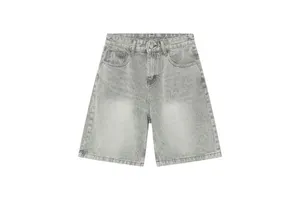 Street Fashion Casual Skater Boy Jorts Wash Whisker Fade Men's Denim Jeans Wide Leg Half Pant Bottom Short Baggy Designer Jeans