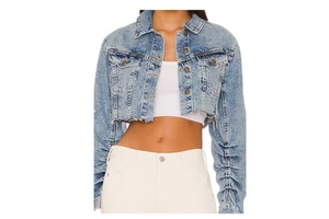 Custom Wholesale New Short Blue Washed Woman Oversize Denim Jacket Autumn Spot Causal Coat Embroidery Varsity Jacket