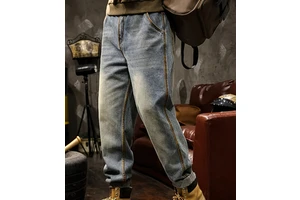 Men's Jeans American Style Spring New Trendy Brand American Retro Heavy Washed Straight Loose Casual Long Pants