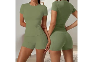 Womens 2 Piece Yoga Sets Workout Wear Gym Fitness Sets Pockets Shorts Matching Lounge Wear Sets Summer Clothes Going Out Outfits