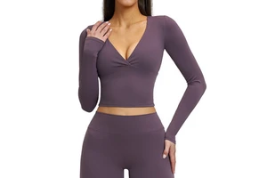 Tight Yoga Long Sleeve Women Running Fitness Top Slim Long Sleeve Sports Shirt V -neck Gym t Shirt for Women