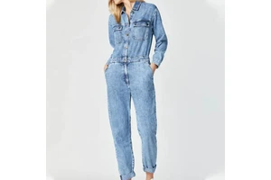 New Stylish Women's Summer Denim Two-Piece Canvas Solid Long Set Breathable Quick Dry Eco-Friendly Full Length Plus Size Regular
