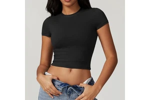 Women's Summer Basic Crop Top Quick Dry Yoga Pilates Running Tights Multiple Colors Breathable Plus Size Workout Tops