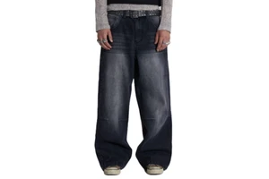 Mens Denim Jeans Pants Fashionable Comfortable Loose Regular Classic Fit Durable Casual Wear