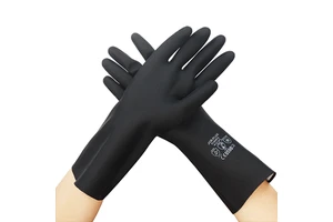 Durable Black Work Gloves, Heavy Duty Waterproof Rubber Gloves, Thick Safety Gloves for Industy and Contruction Use