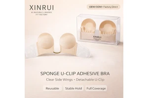 XINRUI U-Shape Wing Sponge Strapless Bra Plush Comfort Skin-Friendly Lift 3/4 Cup Seamless Reusable