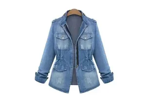 Women's Autumn Casual Oversized Coated Denim Jacket Zipper Closure Long Sleeves Woven Cotton Breathable Customized Color High