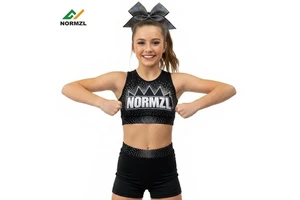 Rhinestone Lettering Practice Wear For Cheerleading Team Logo Cheer Sports Bra And Short High Quality Active Top