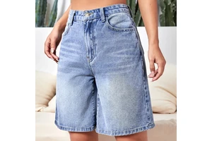 Jeans Manufacturer Summer Customized Women Jeans Wide Leg Casual High Waist Washed Plain Baggy Jorts Denim Shorts Jeans