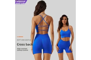 New Solid Crossback Sports Bra Tight-fitting High-waisted Yoga Seamless Ribbed Gym Wear