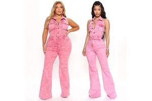 Autumn Sexy Backless Sleeveless Cargo Jeans Streetwear Skin Tight Halter Neck Luxury pink Woman Denim Jumpsuits for Fat Women