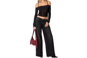 Women's Mid Waist Regular Fit Summer Dark Jeans-Breathable Denim Straight Style Comfortable Casual Pants for Femmes