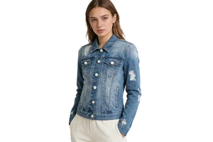 Customized Women's Autumn/Spring Washed Breathable Woven Denim Jacket with Turn-down Collar Frayed Button Front Newest Design