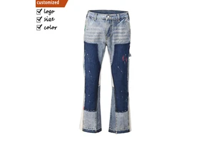 Custom Flared Denim Bell Bottom Vintage Plus Size Men's Jeans Wholesale Streetwear Hip Hop Casual Patchwork Denim Jeans Hombre