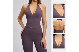 V-Neck European-Style Yoga Tank Top with Padded Cups High-Stretch Hollow-Back Outdoor Fitness Sports Tank Top for Women