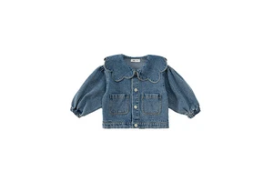 Girls' Jean Jacket Spring And Autumn Children's Lace Collar Denim Cardigan