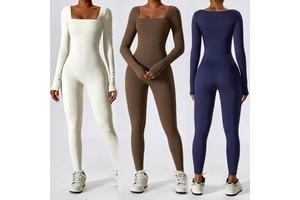 Custom Design One Piece Long Sleeve Yoga Unitard Jumpsuit for Gymnastics Dance, Premium Sportswear Athletic Rompers with Bra