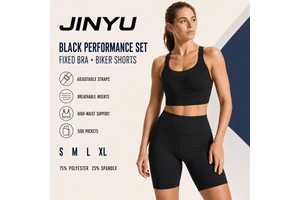 JINYU Wholesale Non-Toxic Yoga Set Women 2 Piece Seamless Sports Fixed Bra Padding Bra High Shorts Side Pocket Workout Gym Set