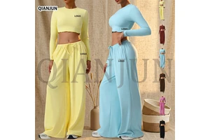 Wholesale Women's Clothing Athleisure Tracksuits Women Wide-leg Joggers Loose Pants Jumpsuit Female Dance Sets Outfit 2PCS SETS